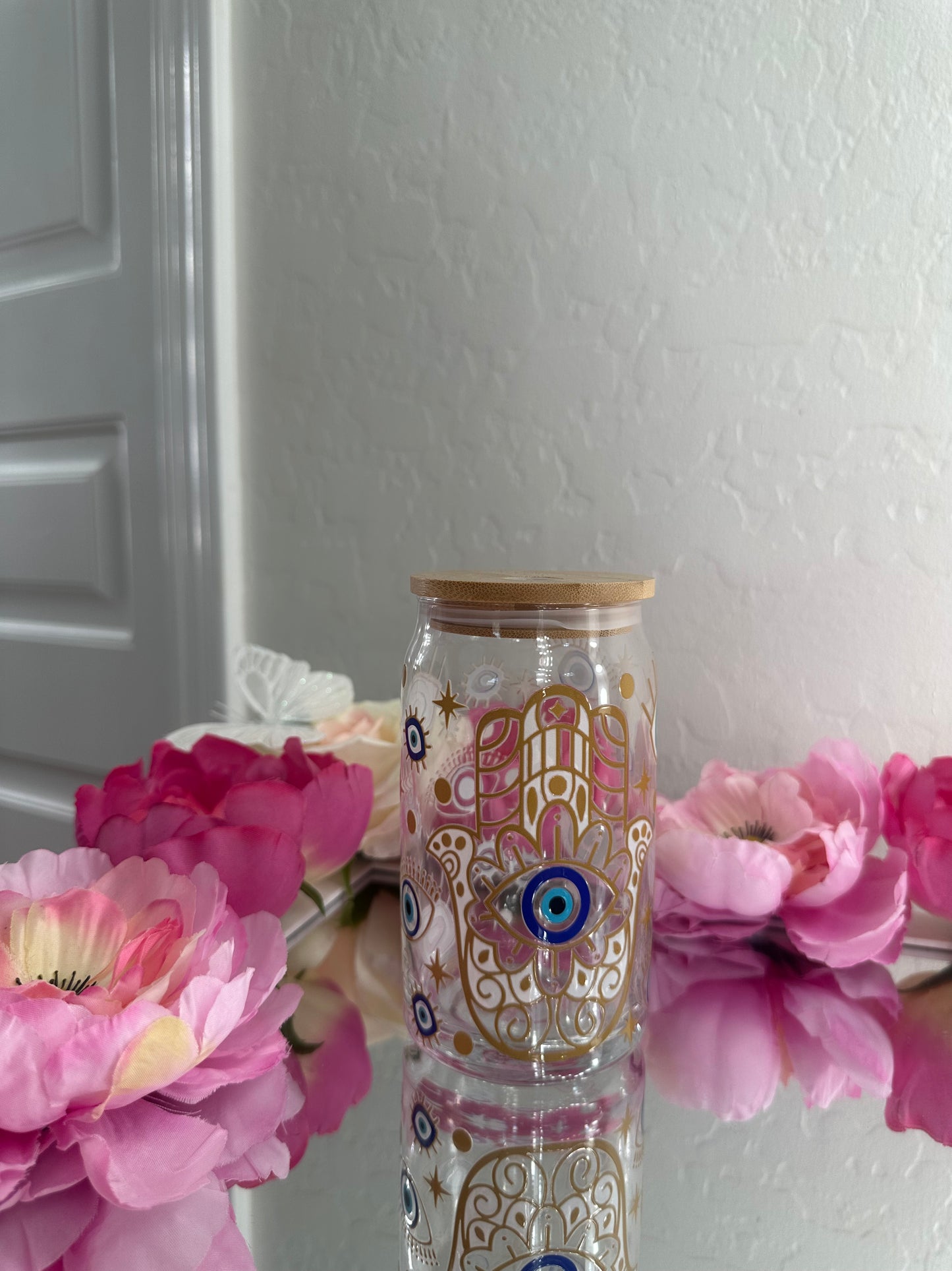EVIL EYE GLASS TUMBLER (16 oz)