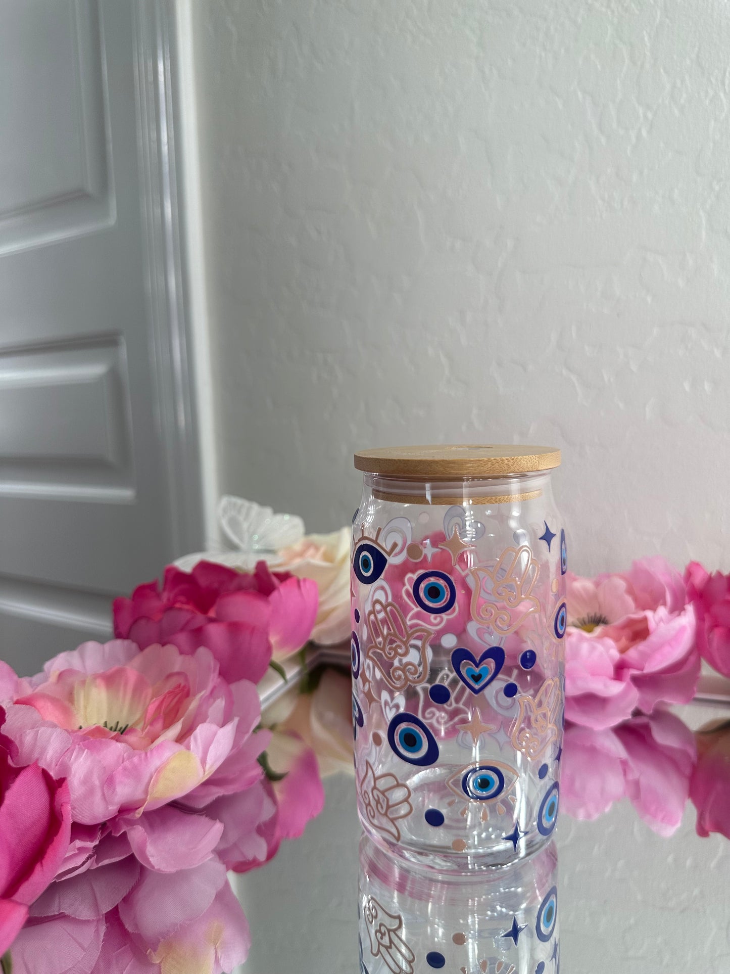 EVIL EYE GLASS TUMBLER (16 oz)