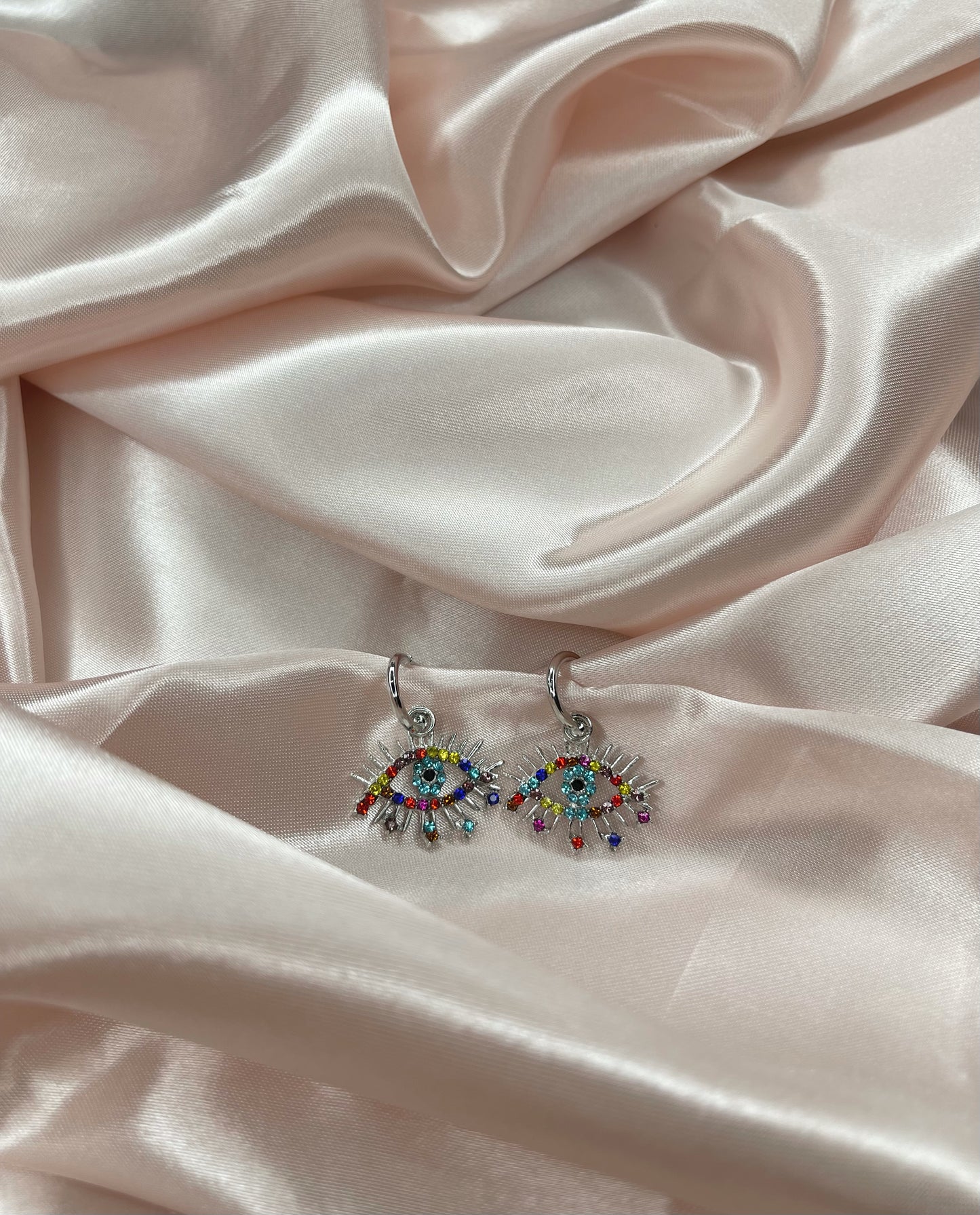 Evil Eye Hoop Earrings - Silver